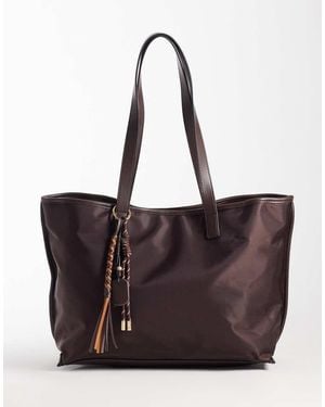 ASOS Bolso Tote De Nailon Con Charm Desmontable En-Marrón