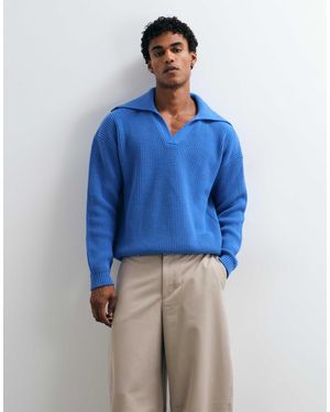 ASOS Oversized Extreme Open Collar Knit Polo Sweater - Blue