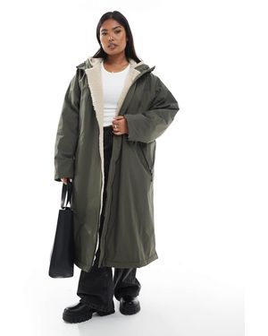 ASOS Asos Design Curve Longline Fleece Lined Rain Coat - Grey