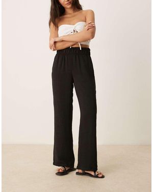 Jdy Paperbag Waist Linen Look Wide Leg Trousers - Natural