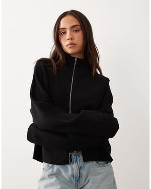 Gina Tricot Knitted Zip Jacket - Black