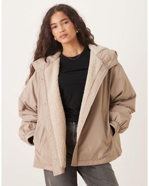 ASOS Oversized Fleece Lined Rain Coat - Natural