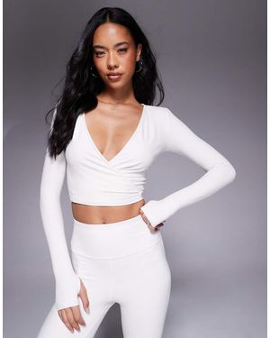 4505 Soft Touch Ballet Wrap Long Sleeve Top - White