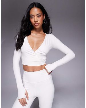 4505 Soft Touch Ballet Wrap Long Sleeve Top - White