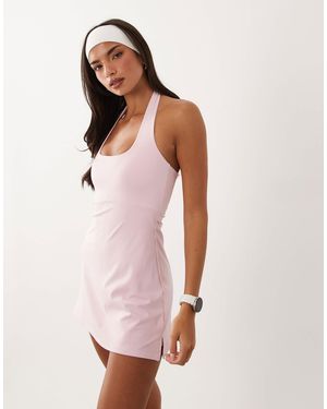 4505 Active Halter Neck Tennis Dress With Under Shorts - Pink