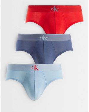 Calvin Klein Graphic Monogram 3 Pack Cotton Hip Briefs - Blue