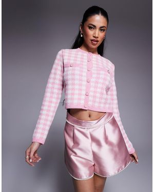 River Island Checked Cropped Cardigan - Pink