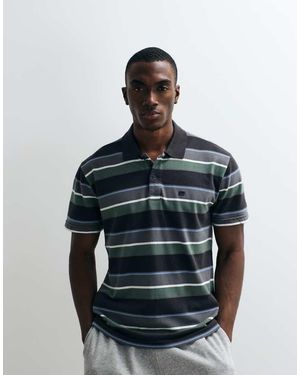 Hollister Polo Azul Y Negro A Rayas De Manga Corta Y Estilo Años 2000