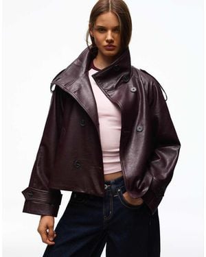 Bershka Short Leather Effect Trench Coat - Red