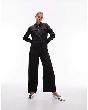 TOPSHOP – cargo-jumpsuit aus satin - Weiß