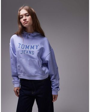Tommy Hilfiger Boxy Varsity Logo Hoodie - Purple