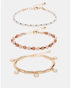ASOS Pack Of 3 Braided Bracelets With Faux Pearl Charm Detail - White