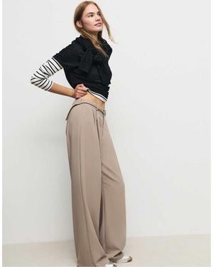 Stradivarius Smart Wide Leg Trousers With Buckle Detail - White