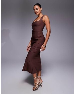 Vesper Bengaline Sleeveless Square Neck Fishtail Midi Dress - Purple