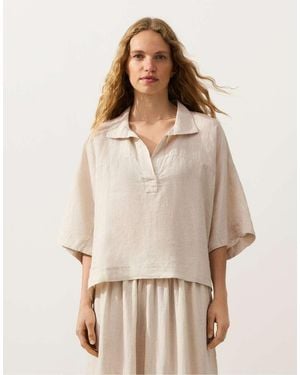 Oysho Oversize 100% Linen Short-sleeved Shirt - Natural