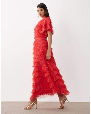 Beauut Maryisa Short Sleeve Ruffle Maxi Dress - Red