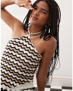 Noisy May Top Negro Y Con Patrón Ondulado Y Cuello Halter De Croché De (Parte De Un Conjunto)-Neutro - Rosa