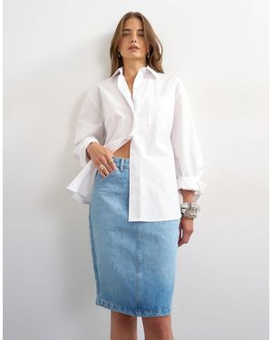 TOPSHOP Denim 90S Midi Skirt - White