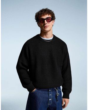 Bershka Purl Knit Wool Blend Jumper - Black