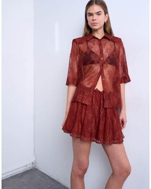 TOPSHOP Falda Color Óxido Con Cintura Elástica De Encaje De (Parte De Un Conjunto)-Rojo