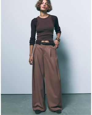 Stradivarius Maxi Darted Trousers With Belt - Grey