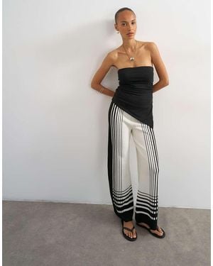 TOPSHOP Pantalones Negros Y Color Crudo De Pernera Ancha Con Lazada Y Borlas De Punto - Gris