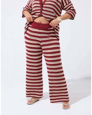 Yours Clothing Stripe Knitted Wide Leg Trousers - Red