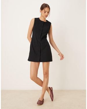 Abercrombie & Fitch High Neck Sleeveless Linen Mini Blazer Dress - Black