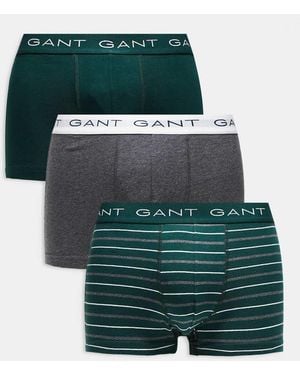 GANT Confezione Da 3 Paia Di Boxer Aderenti A Righe Verdi E Grigi Con Elastico - Verde