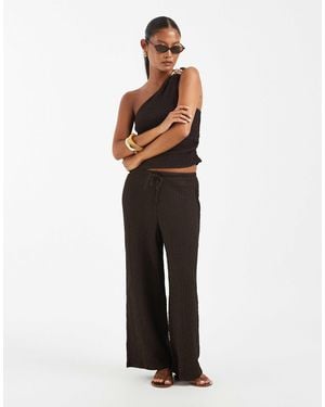 Only Petite Pantalon d'ensemble texturé effet froissé à taille haute - foncé - Blanc