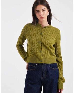 Miss Selfridge Cardigan Girocollo A Trecce Color Oliva - Verde