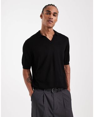 Only & Sons Relaxed Fit Split Neck Polo Shirt - Black