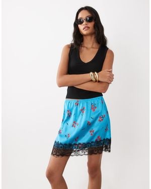 ASOS Lace Trim Satin Mini Skirt - Blue