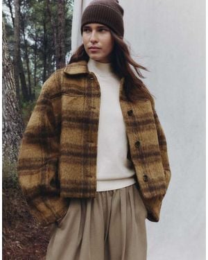 Oysho 30% Wool Check Jacket - Brown