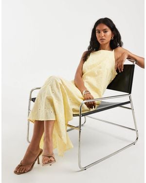Pieces Square Neck Broderie Maxi Dress - Natural