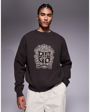 Prohibited Pull en maille à logo emblème - marron - Gris