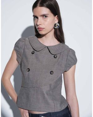 Motel Inihar Check Peter Pan Collar Shirt - Grey