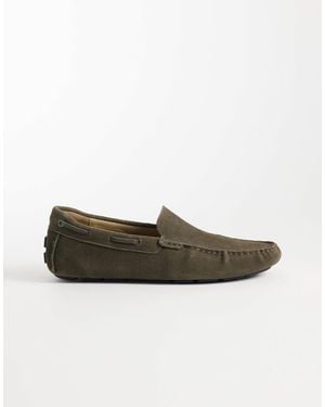 Mango 100% Suede Drivers With Grommet Detailing - Green