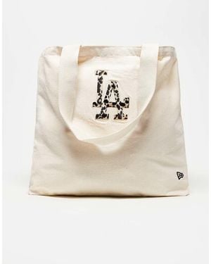 KTZ La Dodgers Animal Print Logo Tote Bag - Natural
