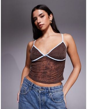 Tiger Mist Auburn Lace Contrast Trim Bow Detail Cami Top - Gray