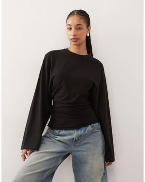 Weekday Cinched Waist Long Sleeve T-shirt - Black