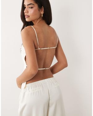 Lioness Camille Satin Strappy Open Back Cami Top - Natural