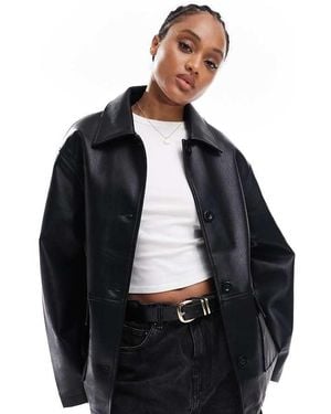ASOS Asos Design Tall Leather Look Harrington Jacket - Black