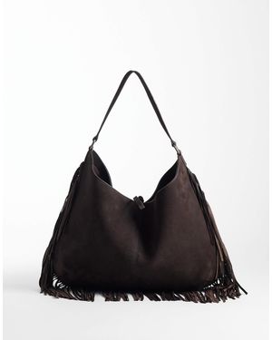 Free People Finn schultertasche mit fransen - Schwarz