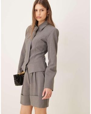 Wanderdoll Exclusive Gabriella Turned Up Tailored Shorts Co-Ord - Grey