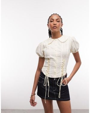 Daisy Street Blusa Bohémien Color Latticello Con Bottoni E Allacciatura Laterale - Bianco