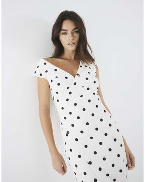 River Island Asymmetric Polka Dot Wrap Midi Dress - White