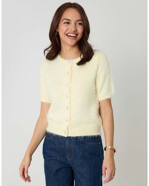 Threadbare Eyelash Knit Short Sleeve Cardigan - White