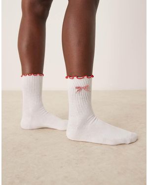 ASOS Frill Top Socks With Gingham Bow - Natural