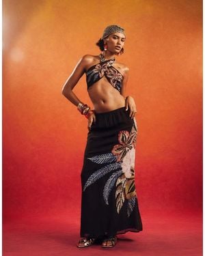 River Island Beaded Floral Maxi Skirt - Red